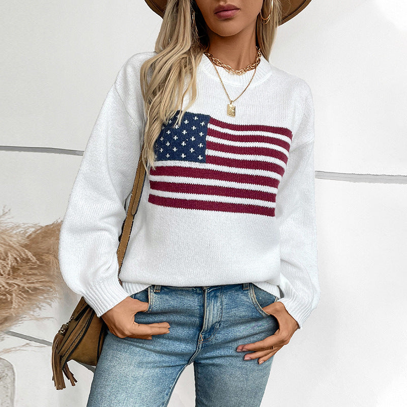 Women's Graceful Flag Pullover Round Neck Sweaters