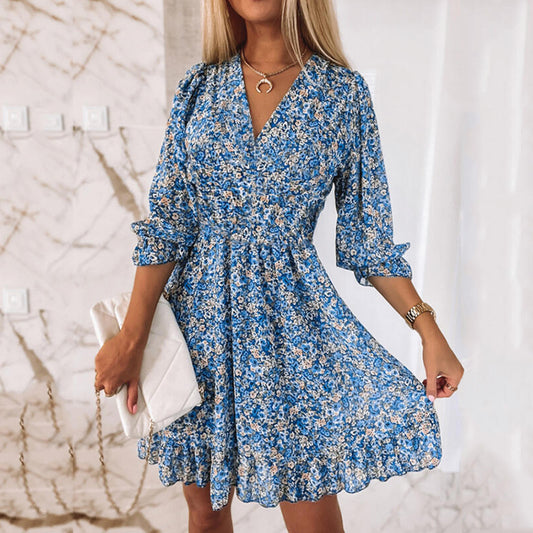 Mid-length Dress Pullover Bohemian Printed Sleeve Shorts