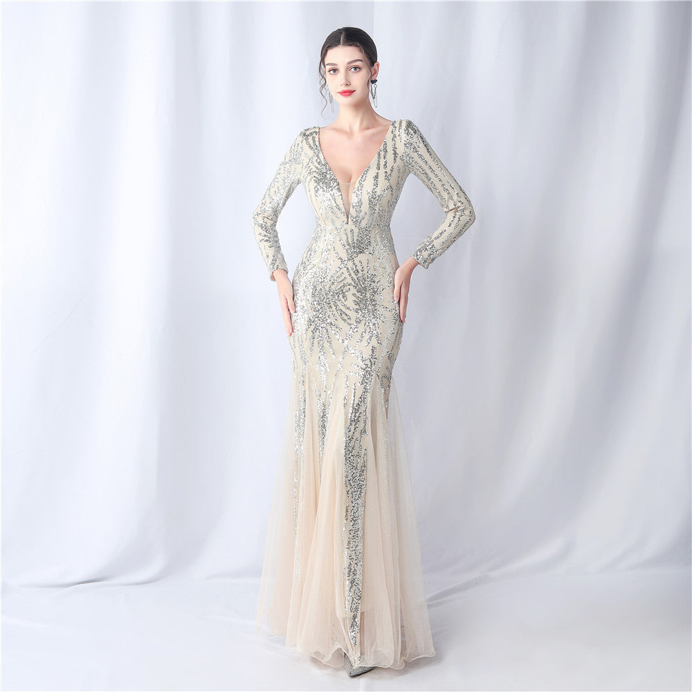 Mesh Sequin Dinner Party Host Long Evening Dresses