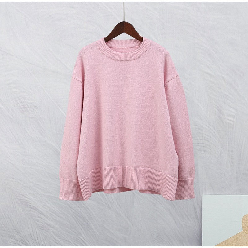 Women's Loose Pink Sweet Round Neck Casual Sweaters