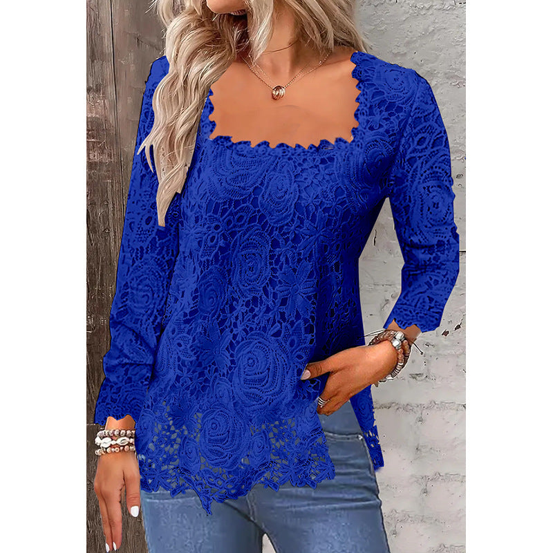 Square Collar Lace Bottoming Shirt Long Blouses