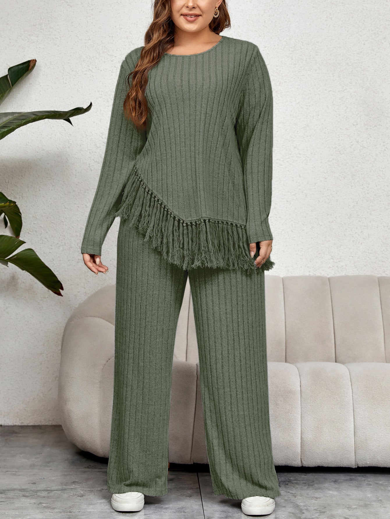 Irregular Tassel Long Sleeve Loose Wide Suits