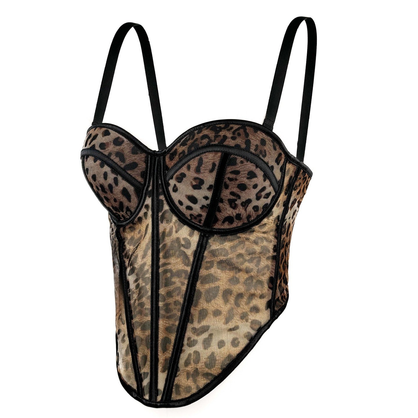 Soutien-gorge sexy à imprimé léopard avec bretelles et coutures - Hauts de qualité supérieure