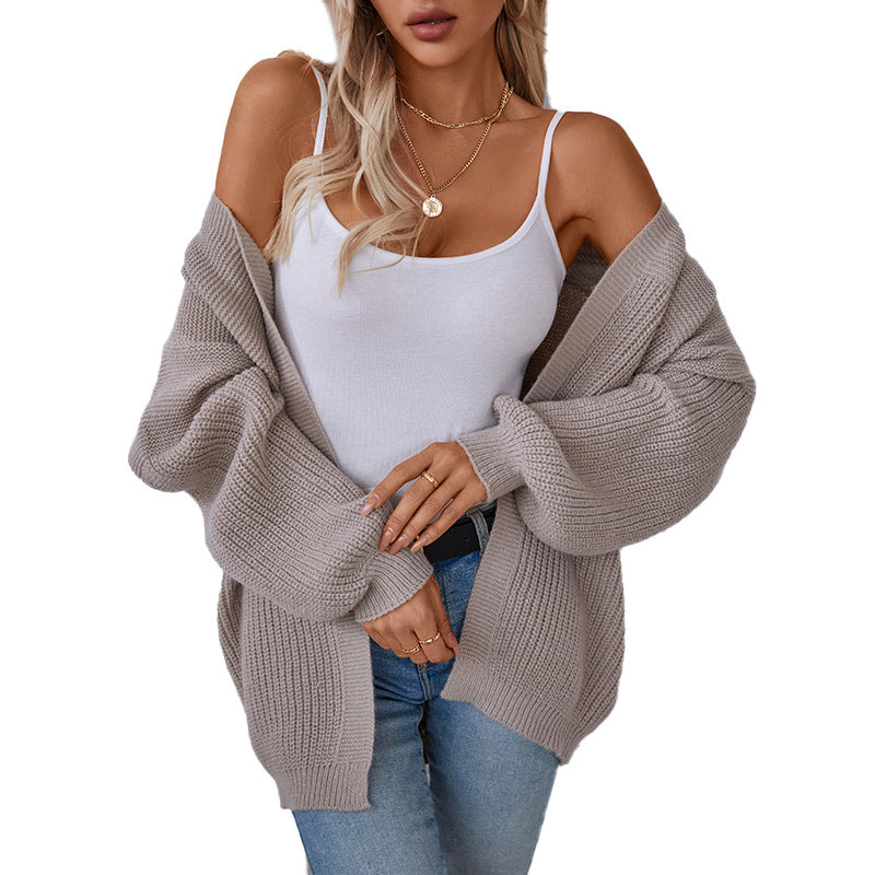 Women's Casual Loose Solid Color Mid-length Knitted Sweaters