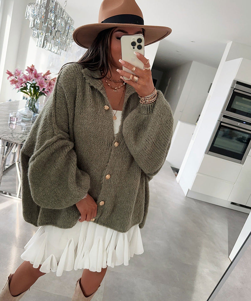 Fashion Solid Color Casual Retro Batwing Sweaters