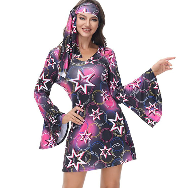 Robe imprimée d'automne pour femme, vêtements de génération Hippies pour Halloween