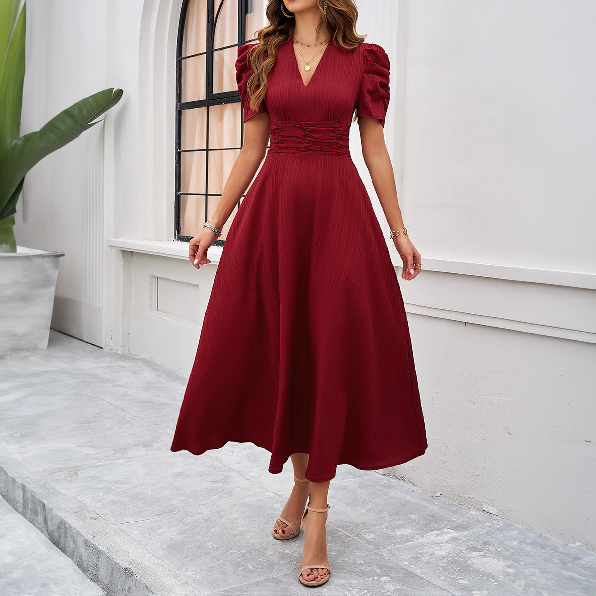 Elegant Solid Color Waist Tight Dress Dresses