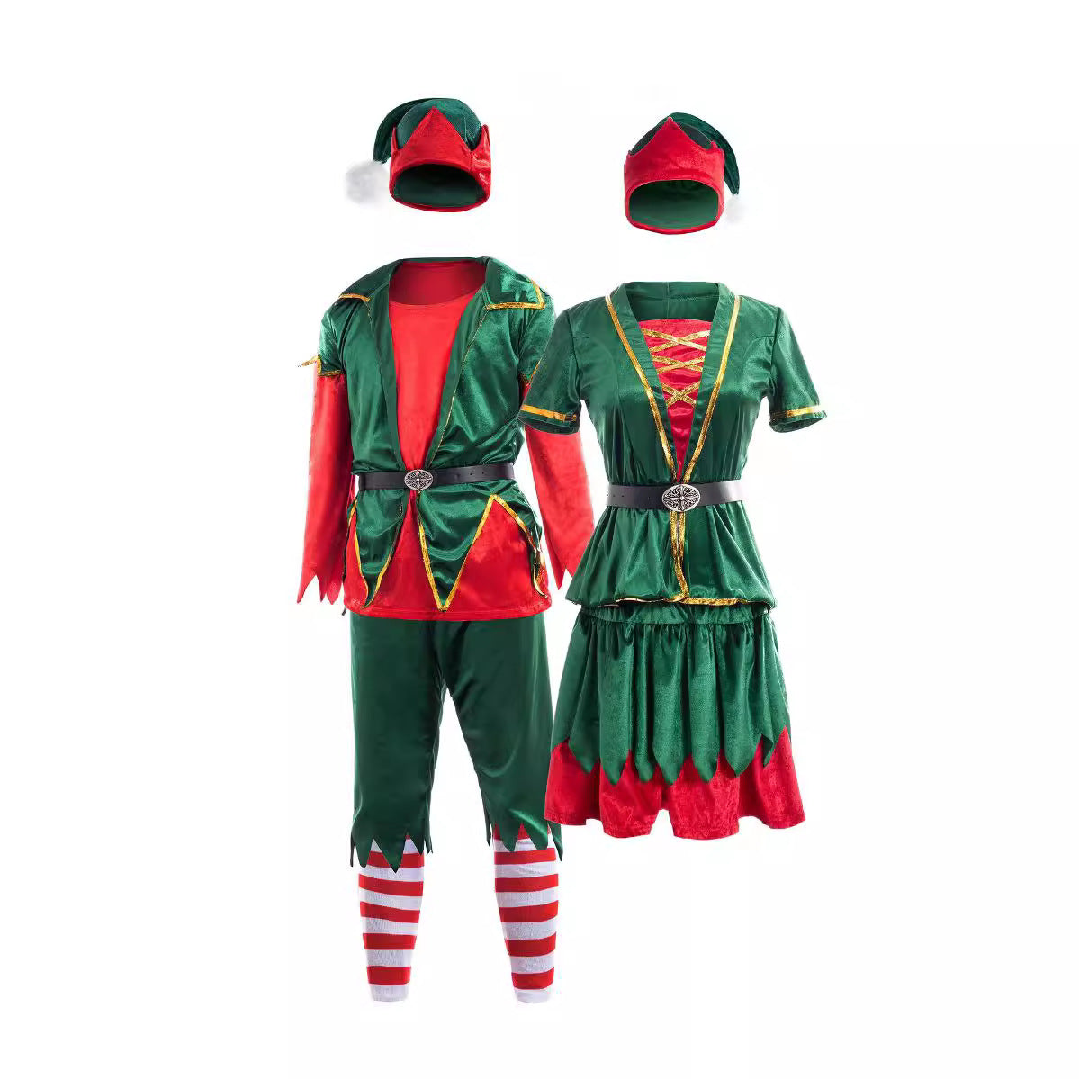 Split Green Christmas Couple Clown Stage Costumes