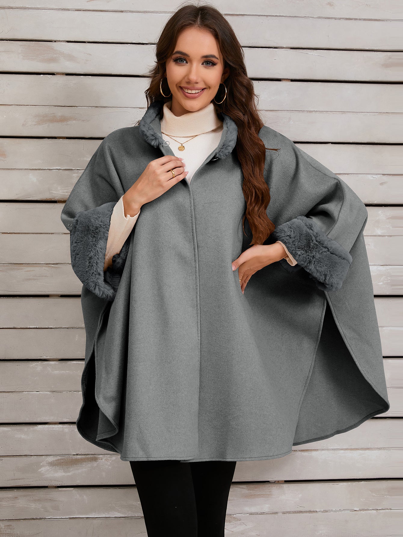 Women's Fur Collar Cloak Robe Casual Retro Coats