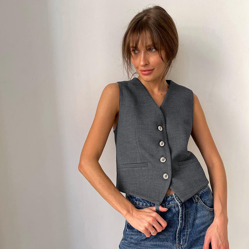 Gilet sans manches minimaliste neutre gris pour femme