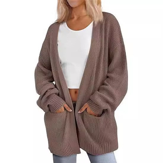 Women's Solid Color Loose Long Pocket Knitwear