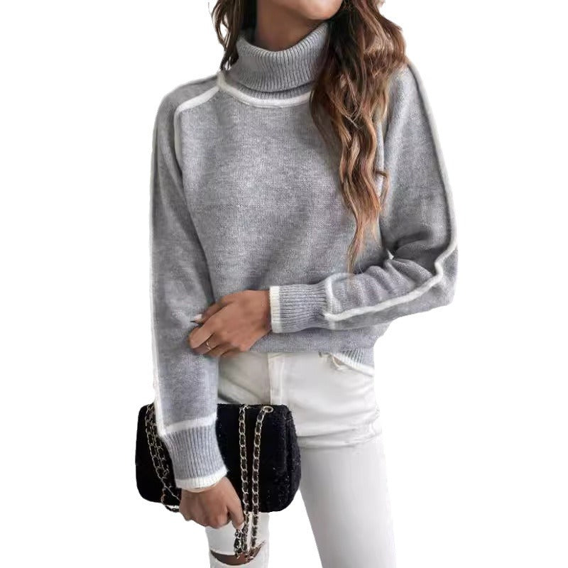 Women's Long-sleeved Pullover Turtleneck Solid Color Loose Sweaters