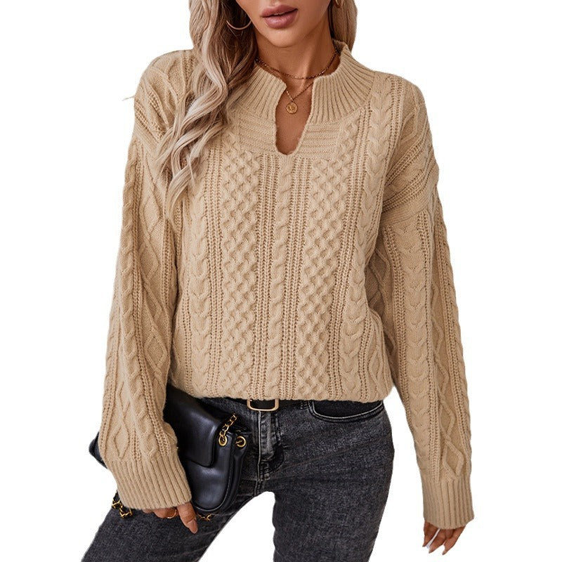 Women's Color Twisted Pullover Collar Retro Loose Sweaters