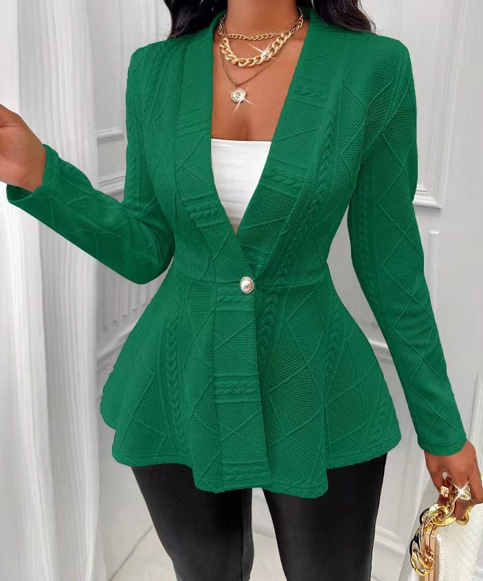 Jacquard Texture Single Button Green Collar Jackets