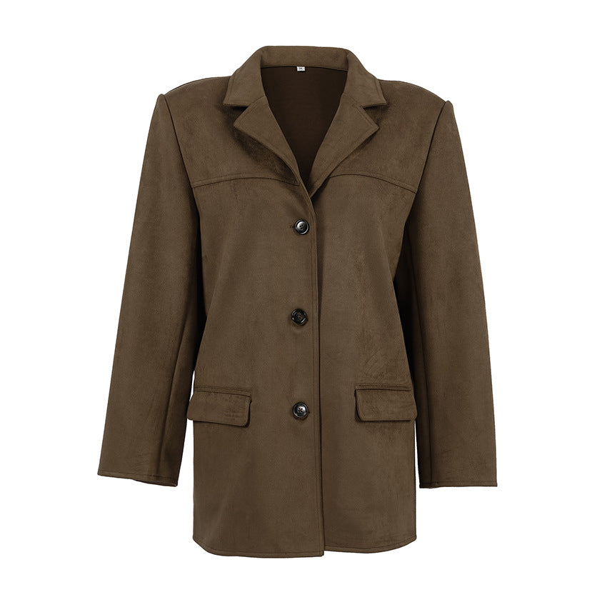 Women's Brown Brushed Veet Retro Lapels Loose Blazers