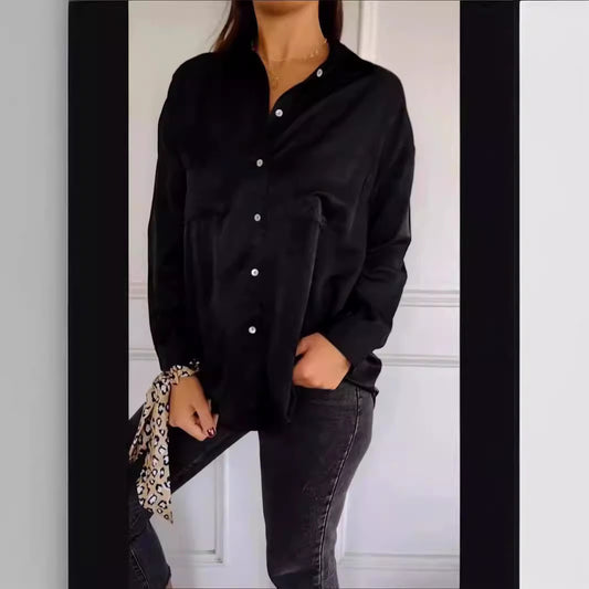 Stylish Step-in Casual Long-sleeved Pocket Shirt Blouses