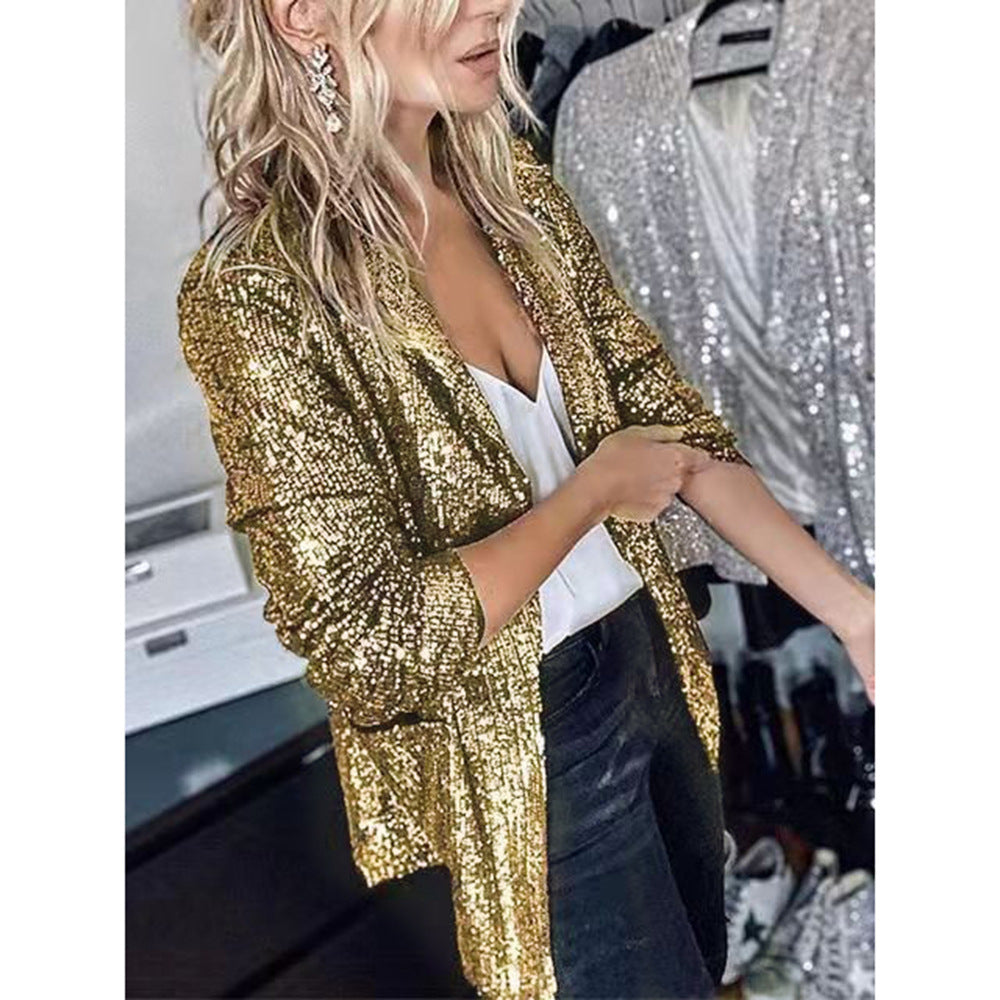 Women's Spring Multicolor Sequined Long Sleeve Elegant Blazers