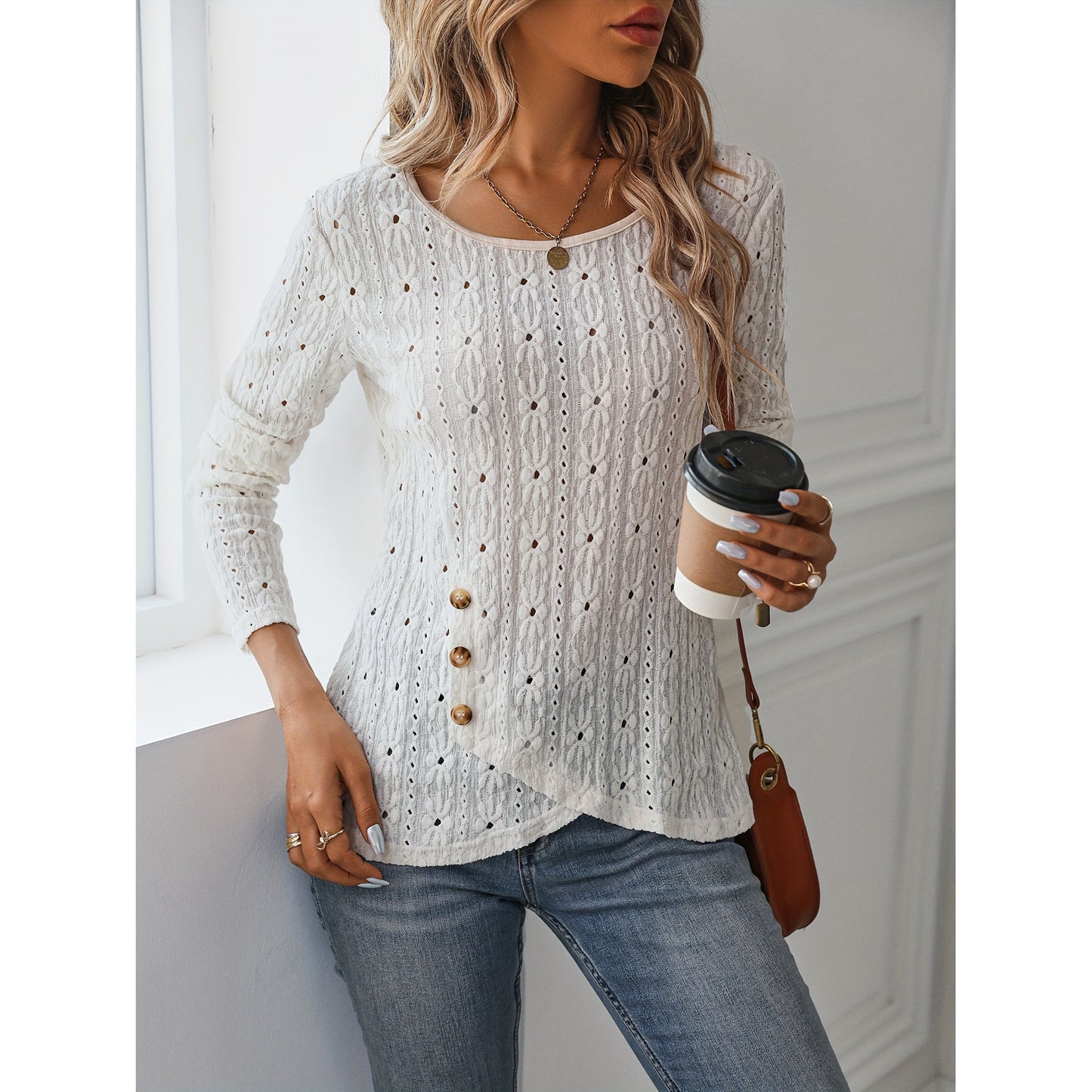 Women's Fashion Shirt Spring Long-sleeved Knitted Jacquard Knitwear