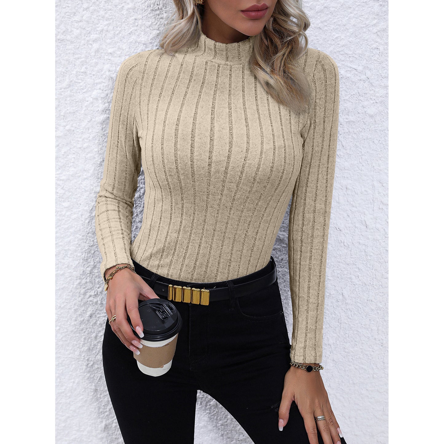 Women's Fashion Shirt Autumn Long-sleeved Solid Color Knitwear