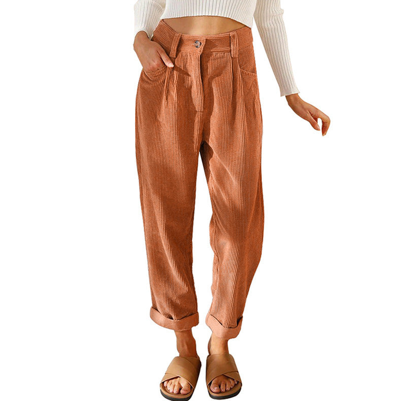 Women's Waist Casual Solid Color Corduroy Loose Pants