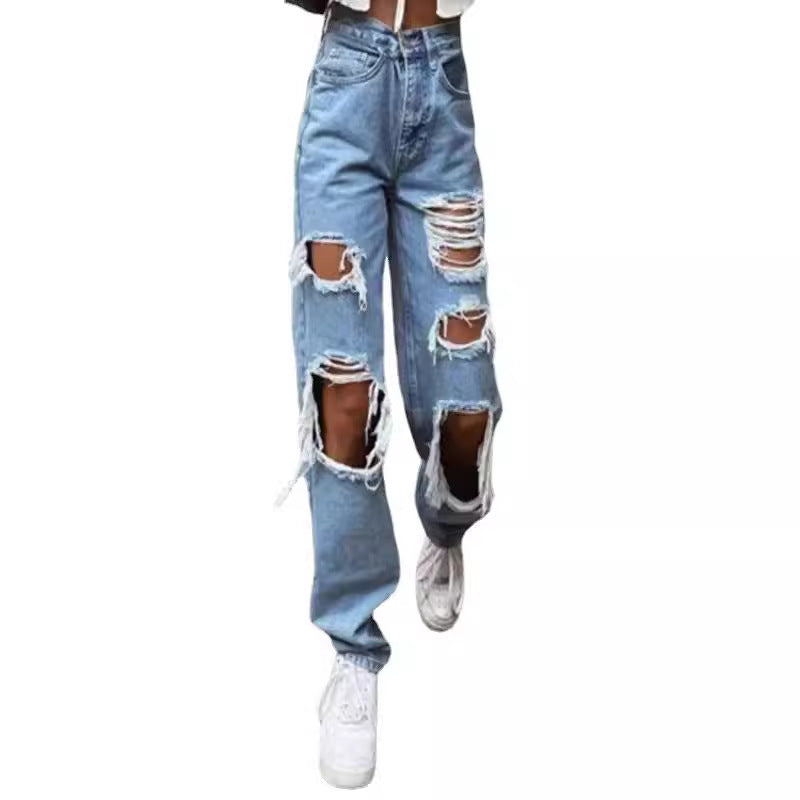 Women's Cutting Broken Thin Material Wide Leg Jeans