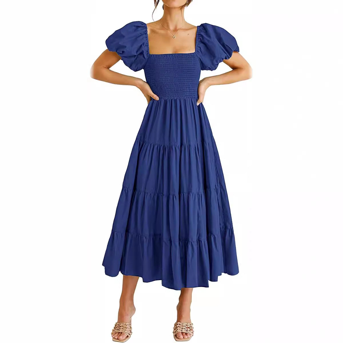 Women's Summer Square Collar Backless Puff Sleeve Dresses