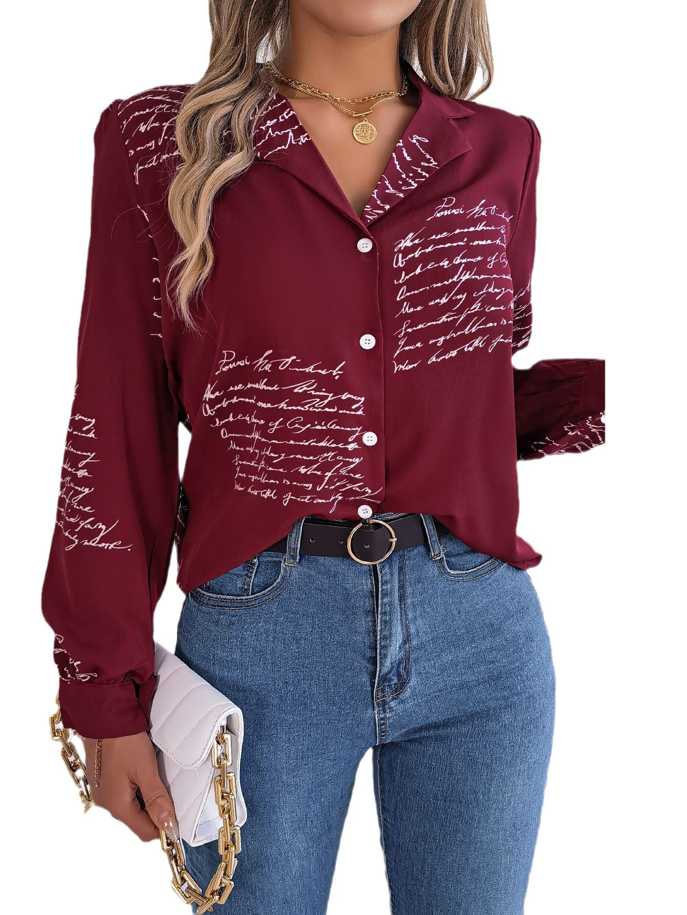 Women's Casual Letters Collar Long Sleeve Shirt Blouses