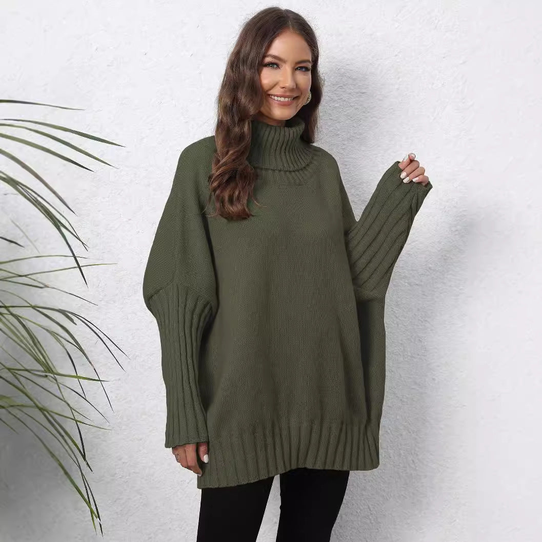 Women's Pullover Knitted Solid Color Turtleneck Lapel Sweaters