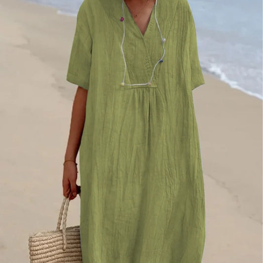 Women's Versatile Casual Solid Color Cotton Linen Dresses