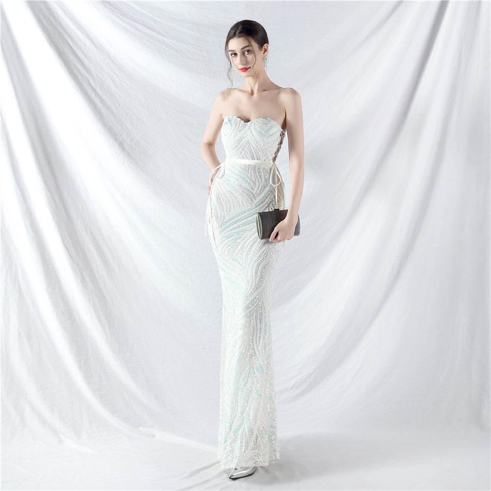 Double Binding Strap Tube Encryption Lamination Evening Dresses