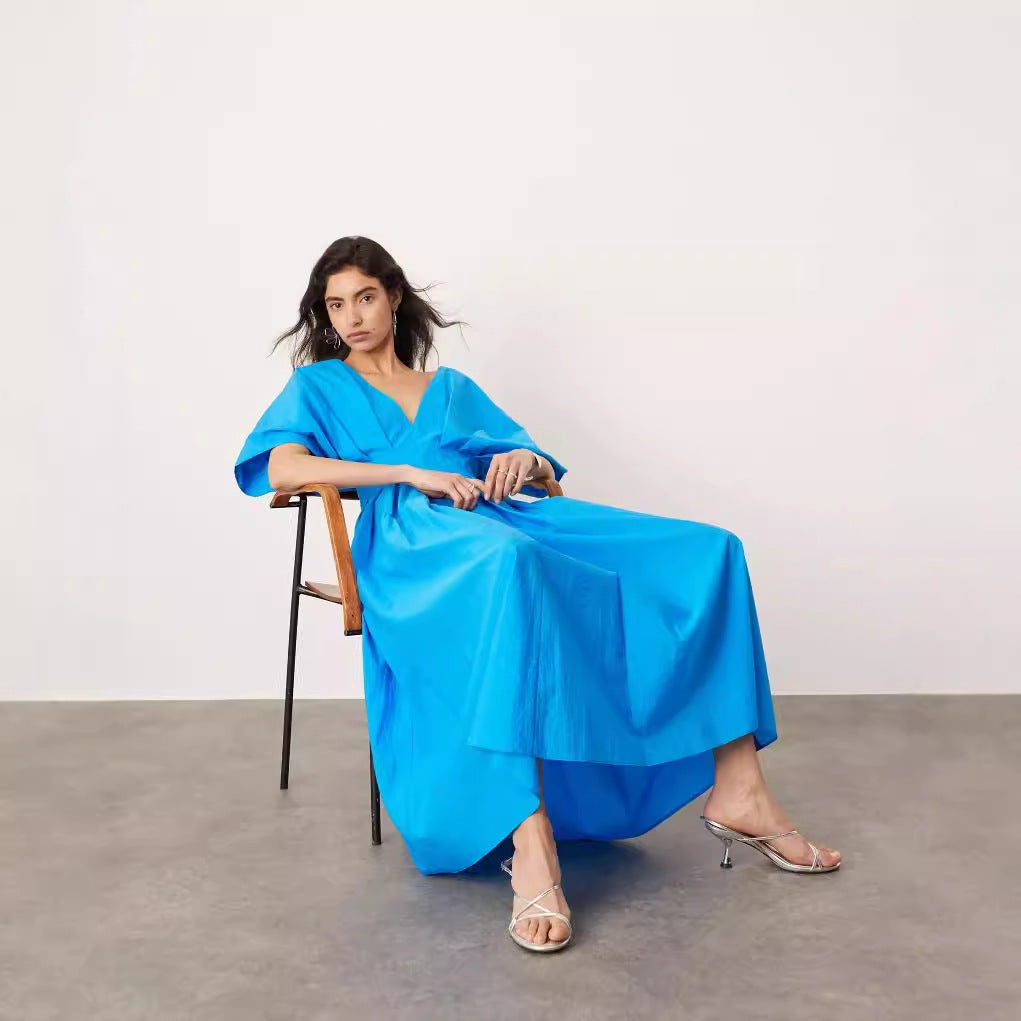 Robe plissée bleue Robes de style élégant et ample