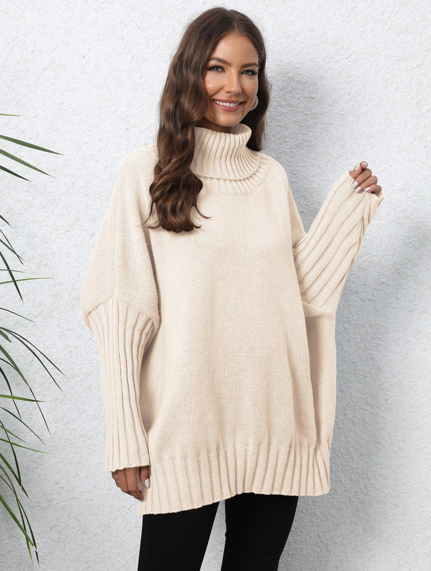 Women's Pullover Knitted Solid Color Turtleneck Lapel Sweaters