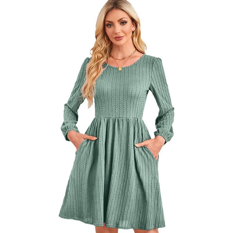 Robe en tricot à manches longues et poches pour femme