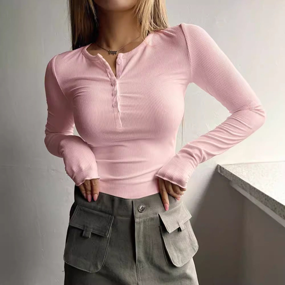 Women's Button Rib Slim Fit Knitted Knitwear