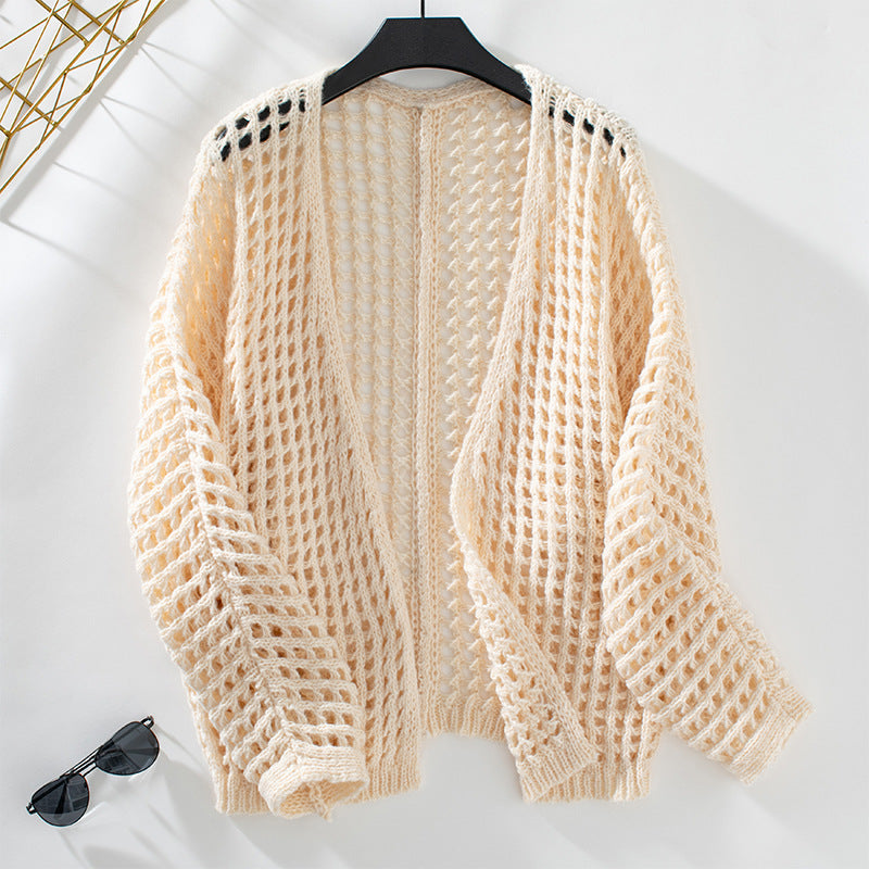 Women's Solid Color Hollow Autumn Loose-fitting Long Sweaters