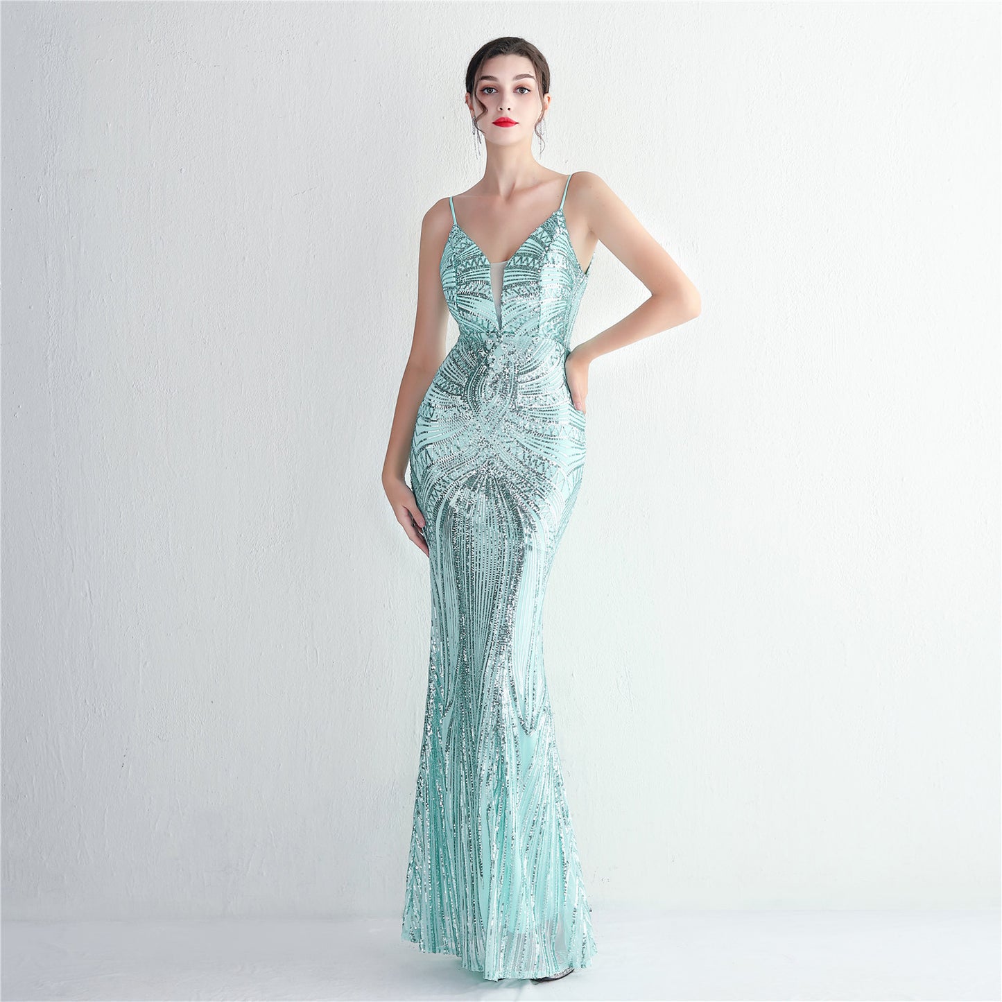 Flower Sling Party Sequined Dress Long Evening Dresses