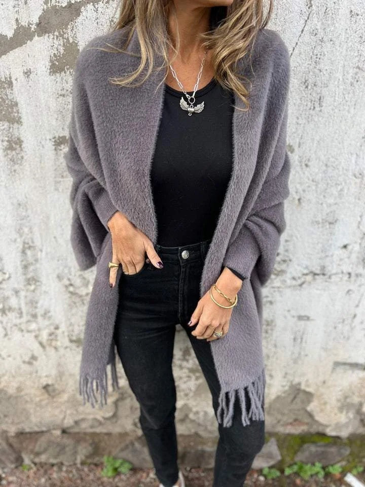 Women's Glamorous Knitted Plush Tassel Inverness Knitwear