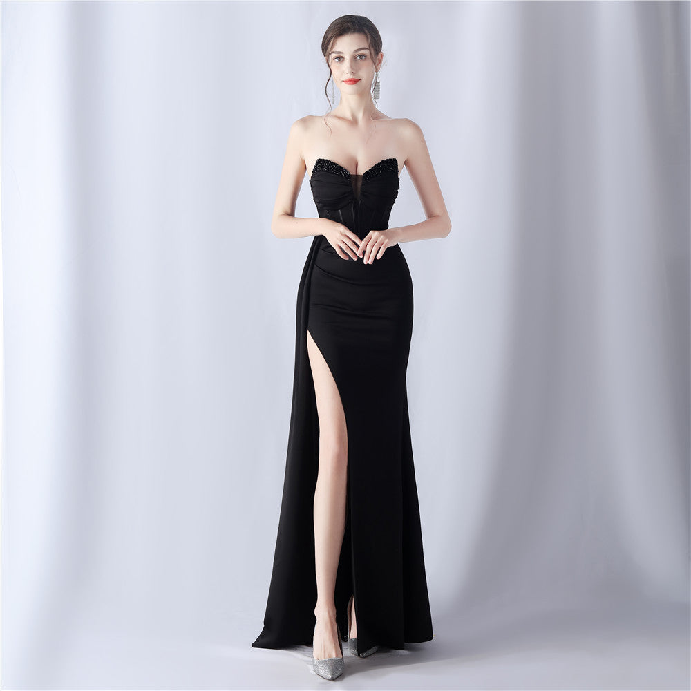 Shaping Fishbone Waist Binding Beads Dress Evening Dresses