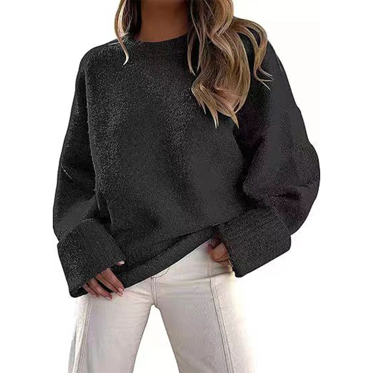 Women's Loose Pullover Fashionable Batwing Sleeve Round Sweaters