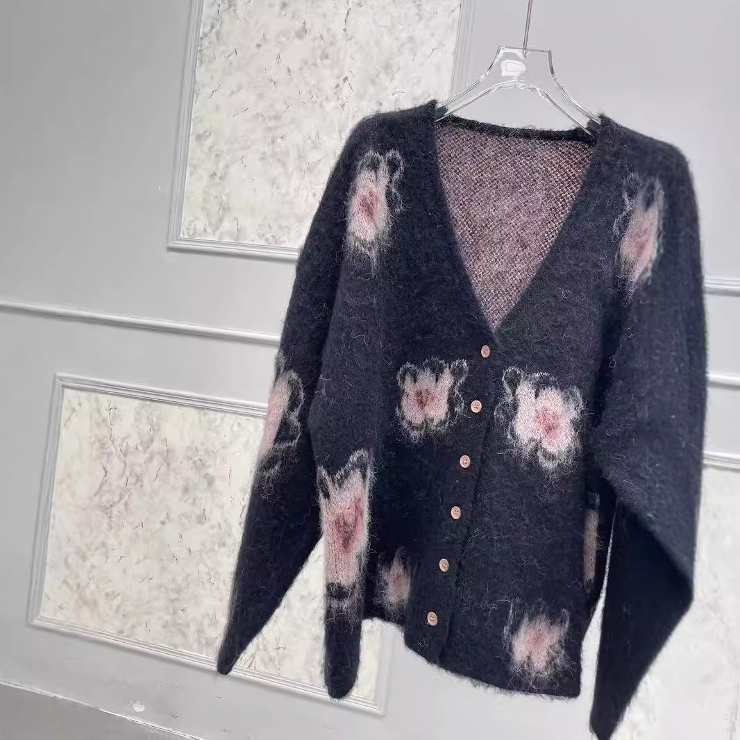 Minority Wild Garden Peach Blossom Alpaca Wool Inlay Knitwear