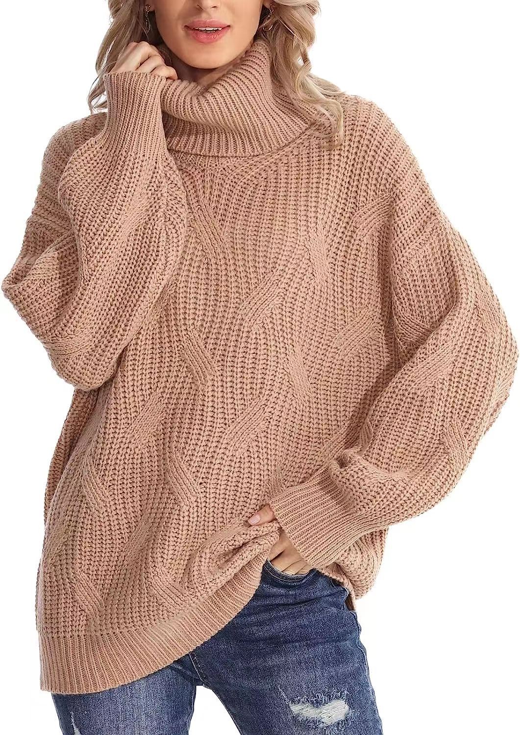 Women's Loose High Collar Twisted Knitted Pullover Sweaters