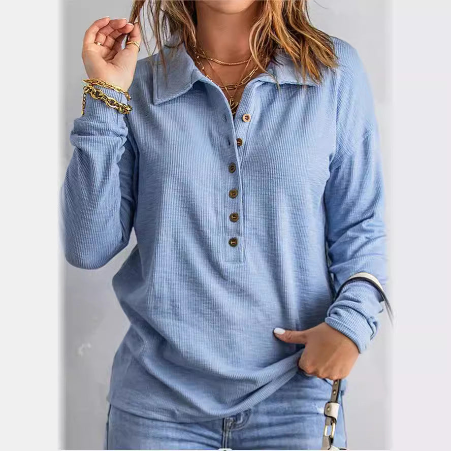 Women's Solid Color Single-breasted Lapel Long Sleeve Blouses