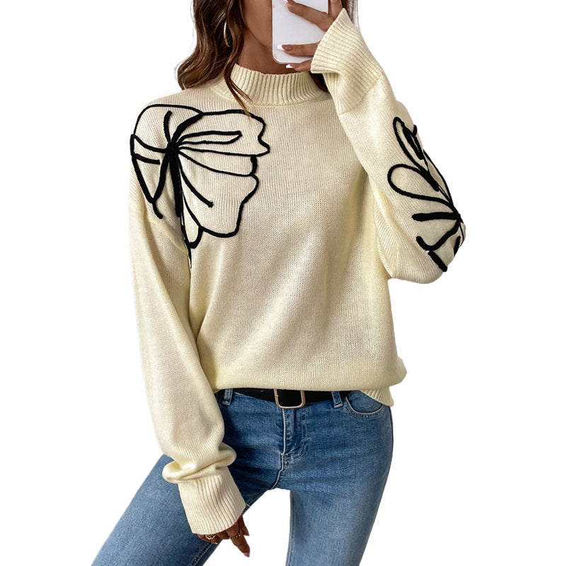 Women's Autumn Half Turtleneck Flower Pattern For Sweaters