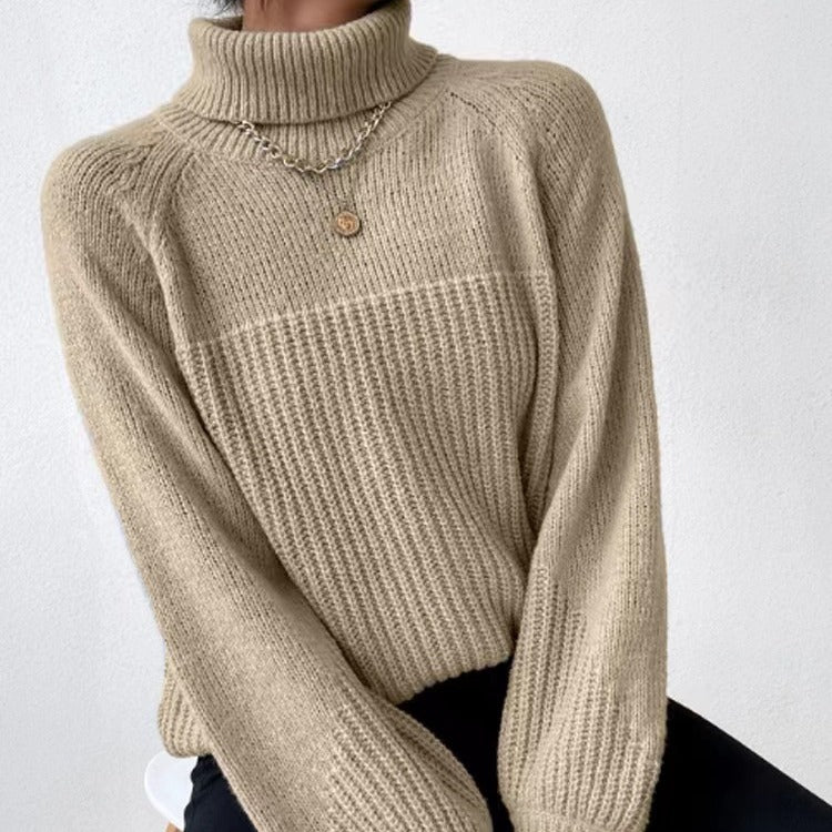 Women's Simple Lapel Raglan Sleeves Pullover Knitted Sweaters