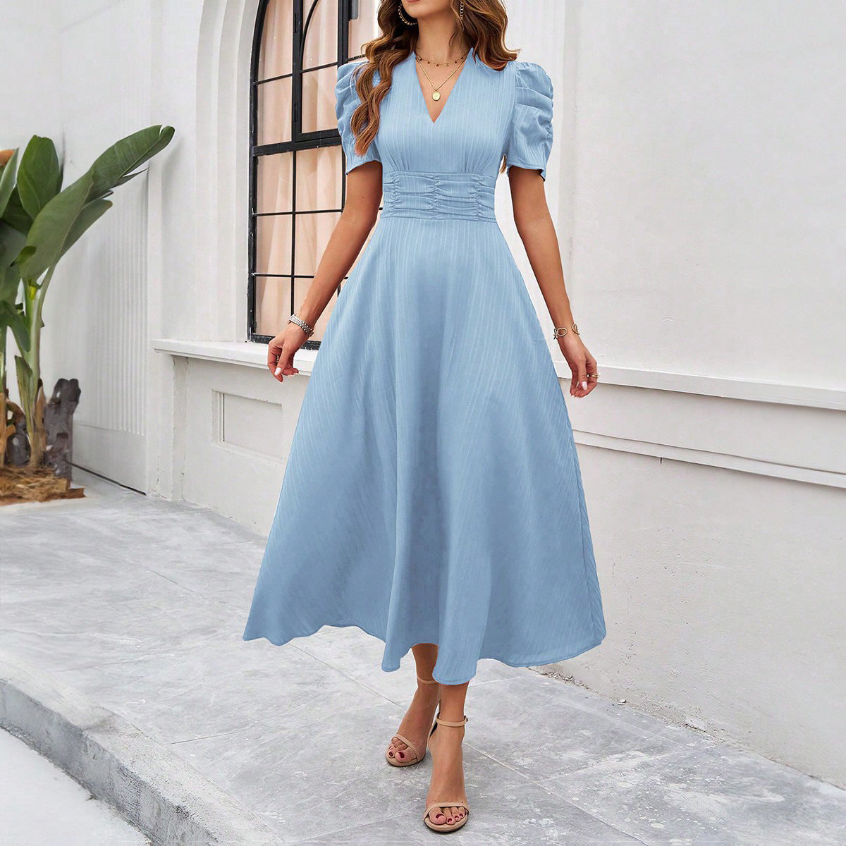 Elegant Solid Color Waist Tight Dress Dresses