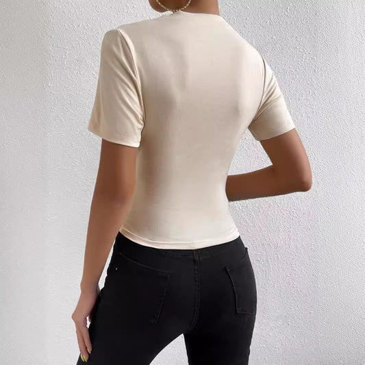 Women's Short-sleeved T-shirt With Small Turtleneck Pleating Blouses