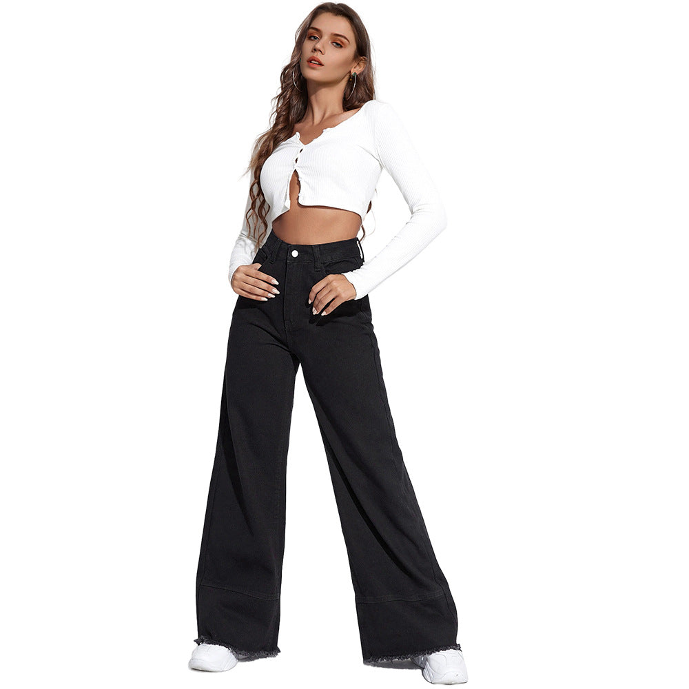 American Wide Leg High Waist Stitching Jeans