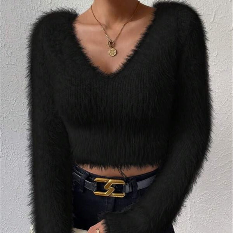 Women's Solid Color Slim Fit Plush Sweaters