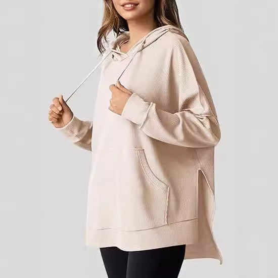 Pull tricoté à fente latérale pour femme avec poche