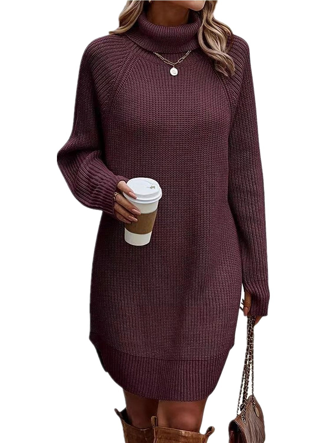 Women's Fashionable With Pullover High Collar Dress Knitwear